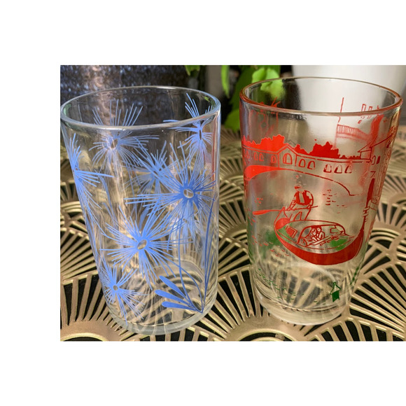 Vintage 60s mid century juice glasses tumbler 4oz set of 2 - Picture 3 of 13
